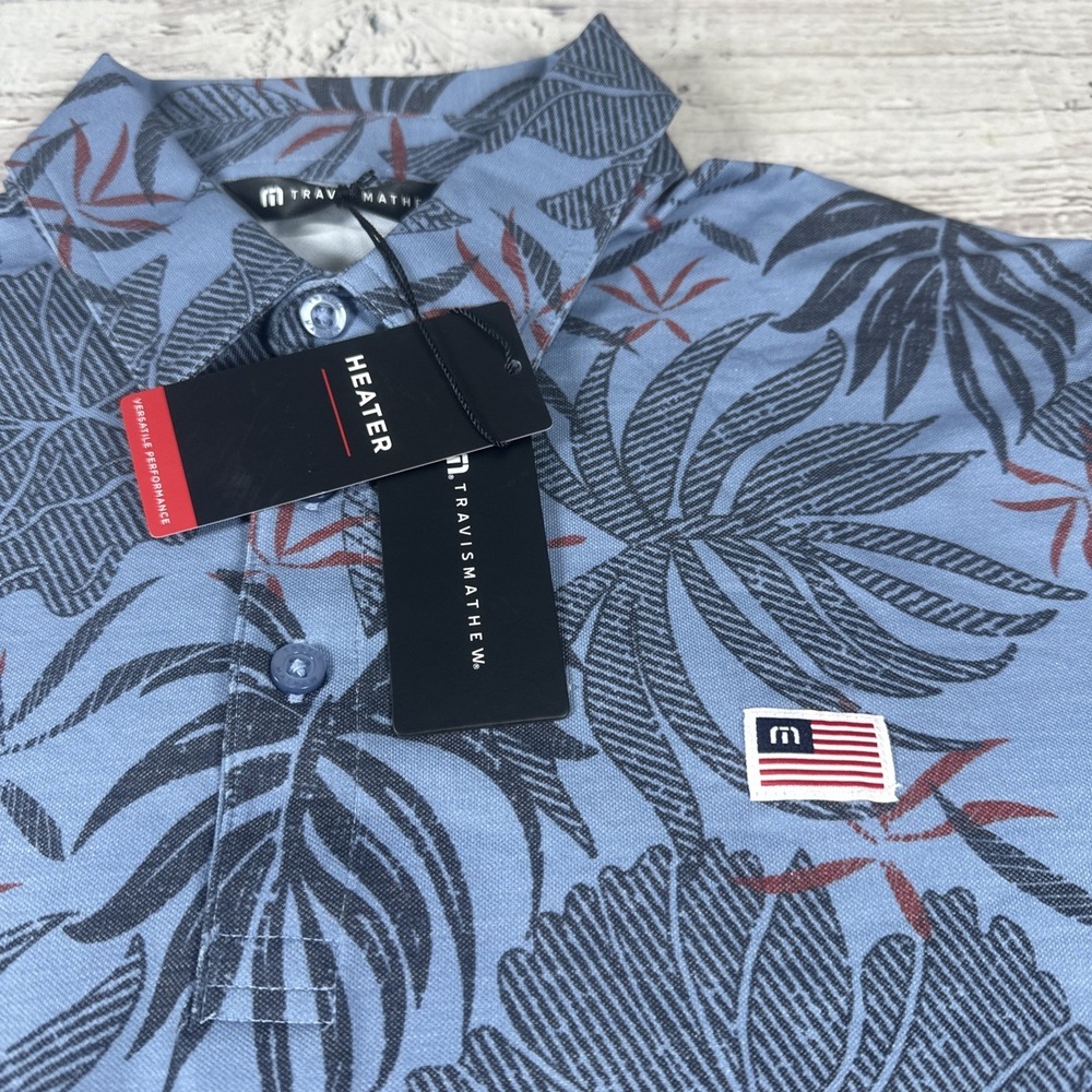 Travis Mathew Red Letter Day Polo Mens SIZE S Navy Print 1MAA425 NEW WITH TAGS - Picture 2 of 11